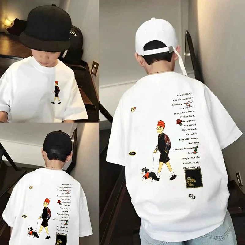 松弛感男孩~男童夏季百搭宽松休闲亲子款圆领印花帅气短袖T恤9525