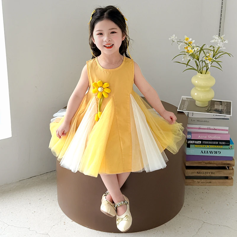 女童花朵公主裙夏季儿童装洋气连衣裙2025新款纱裙小女孩网纱裙子