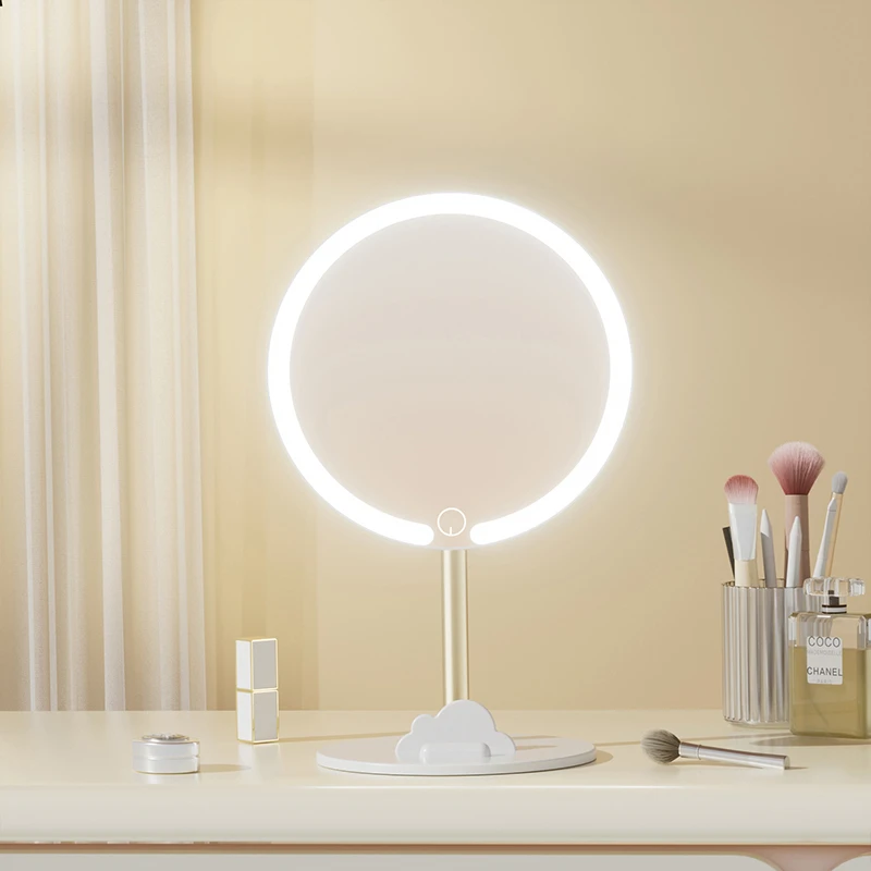 LED化妆镜带灯家用梳妆台镜子专用办公室便携台式桌面折叠镜