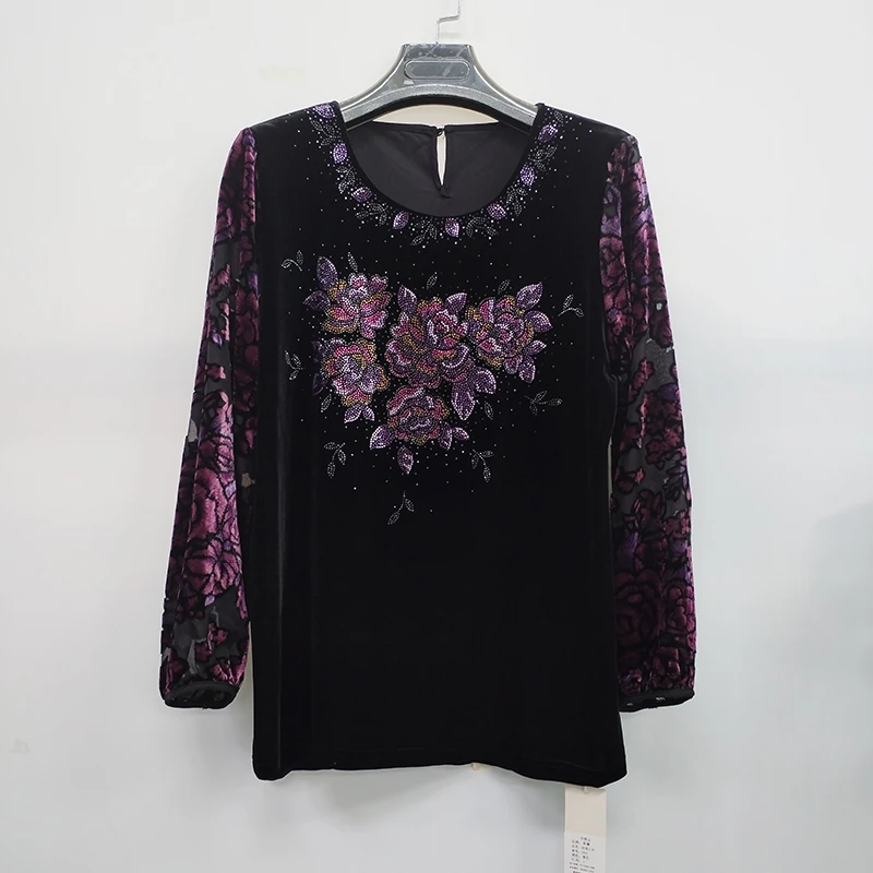 荣澜春季新款韩国进口丝绒上衣中老年妈妈上衣1651