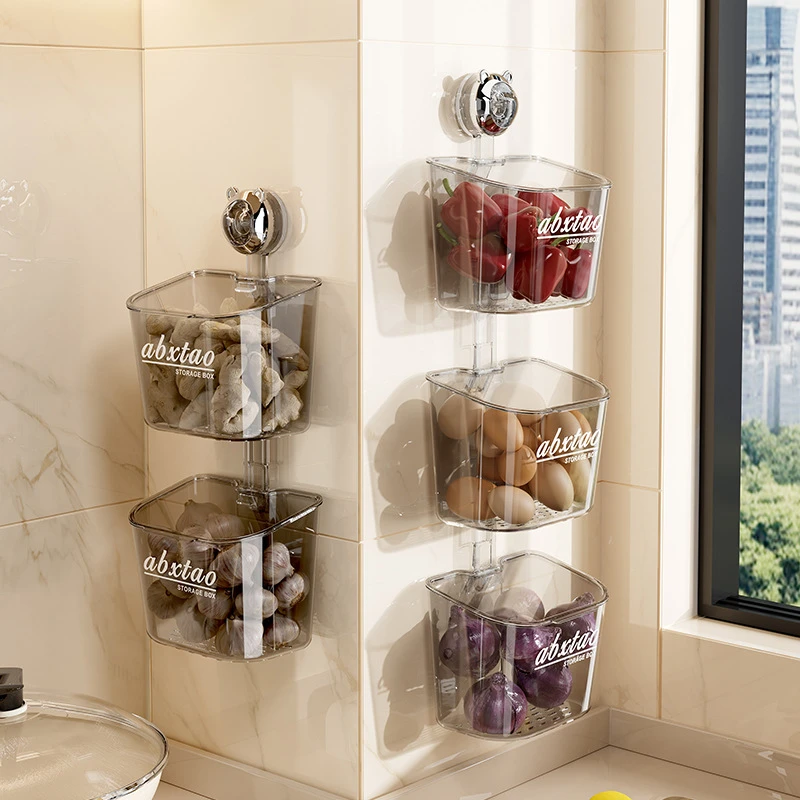 2025葱姜蒜收纳盒壁挂吸盘沥水置物架生姜大蒜收纳神器免打孔挂篮