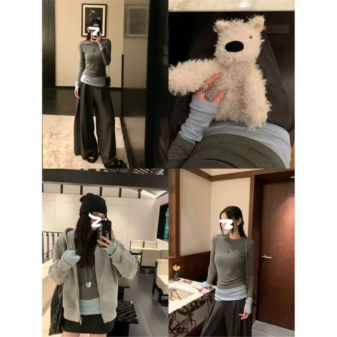 新款孕妇装2025秋冬时尚拼接撞色长袖孕妇女修身休闲百搭孕妇上衣