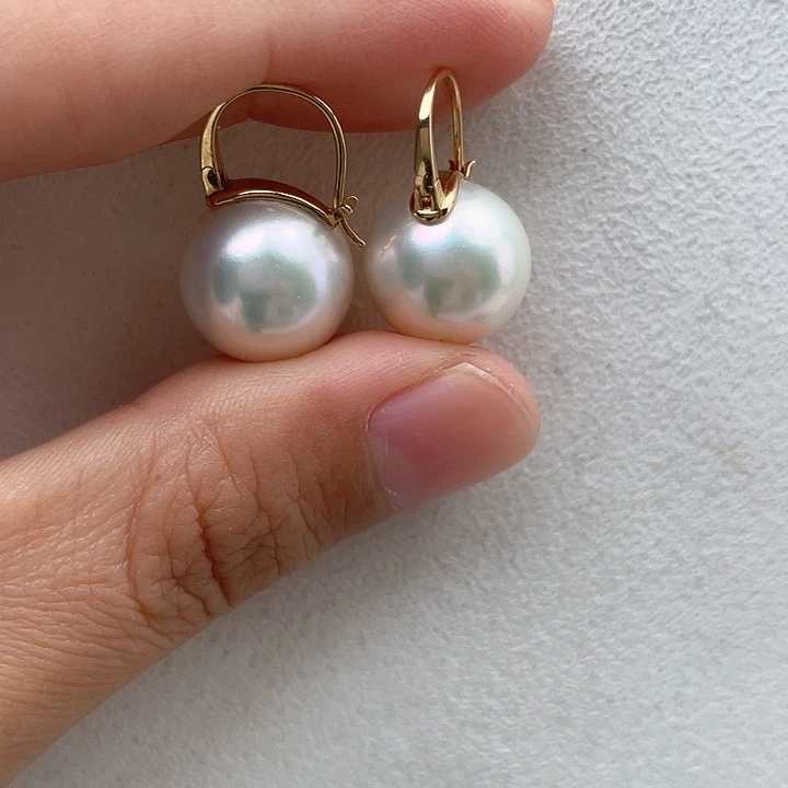 淡水珍珠耳饰18K金镶嵌13-14