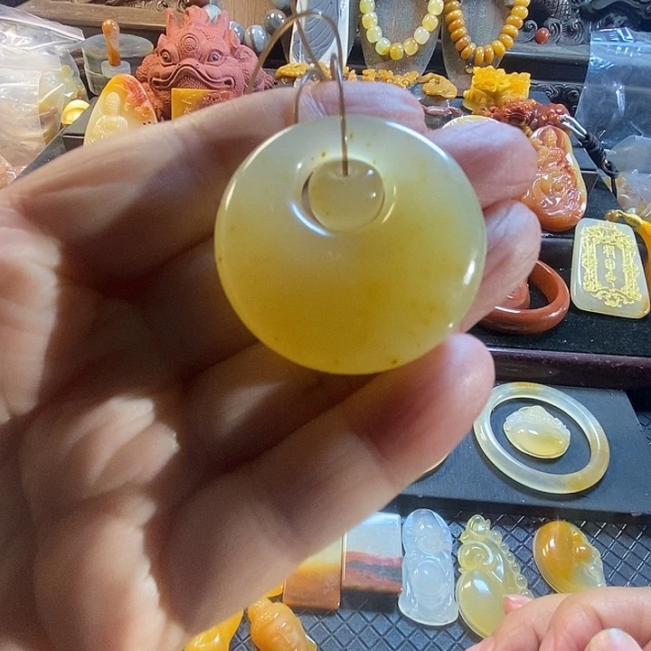 石英质玉（黄龙玉）银S925镶嵌颈饰