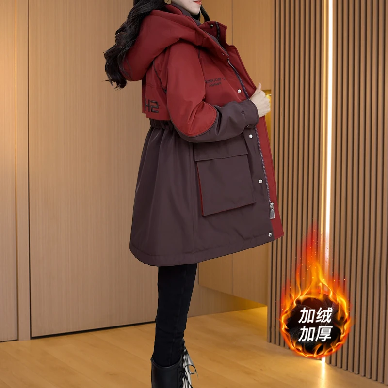 【加绒加厚】23569优雅新款气质时尚大气减龄收腰显瘦派克服M-4XL