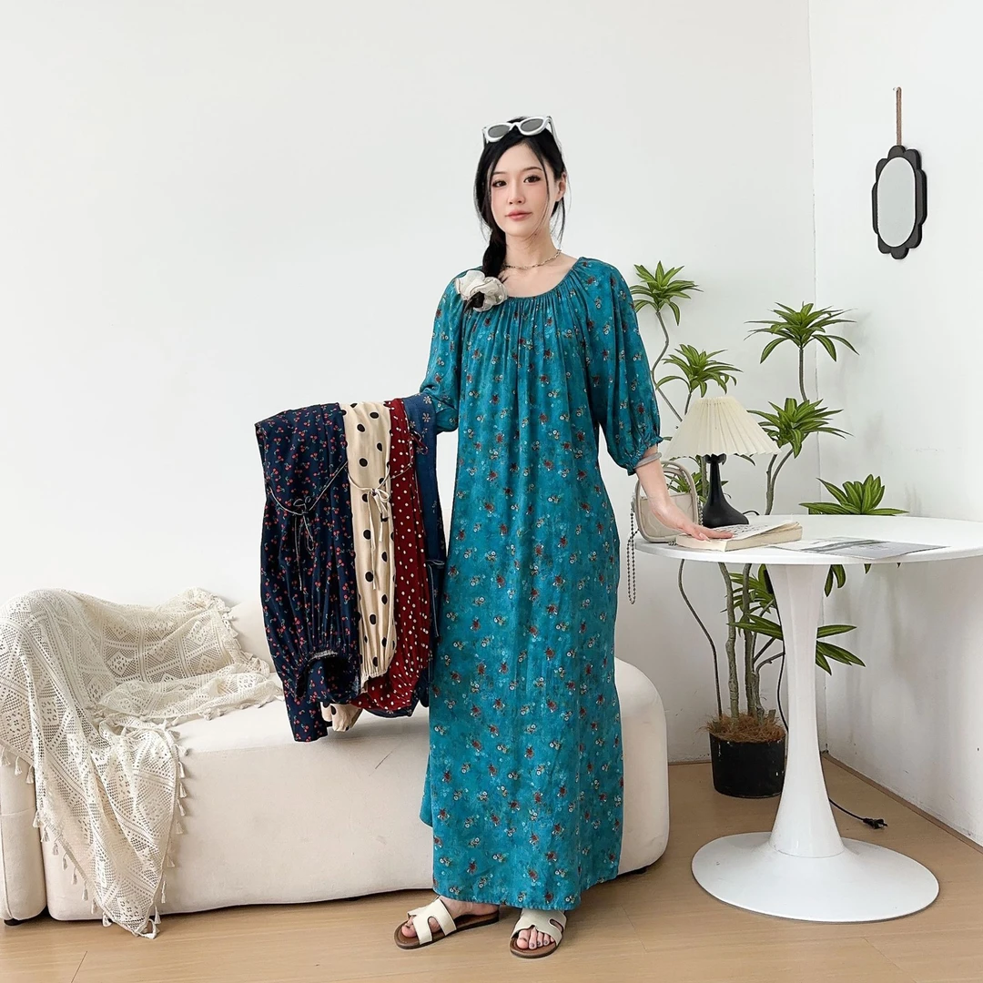 复古时尚碎花印花气质休闲夏季女装连衣裙 | 山东青岛棉绸材质免