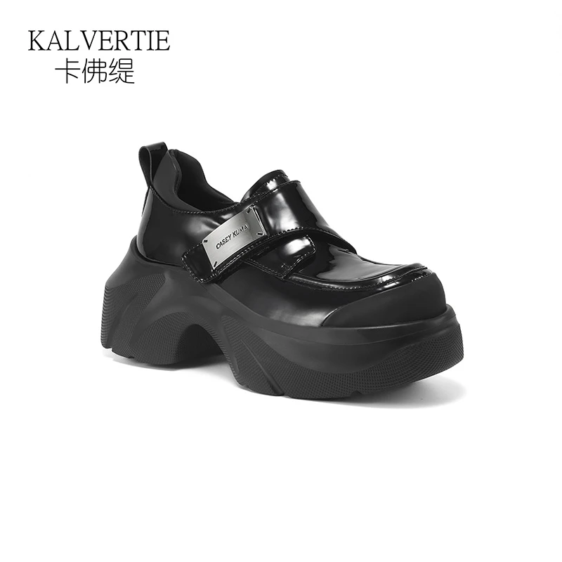 厚底鞋女2025春季新款魔术贴松糕底休闲单鞋英伦风皮鞋复古乐福鞋