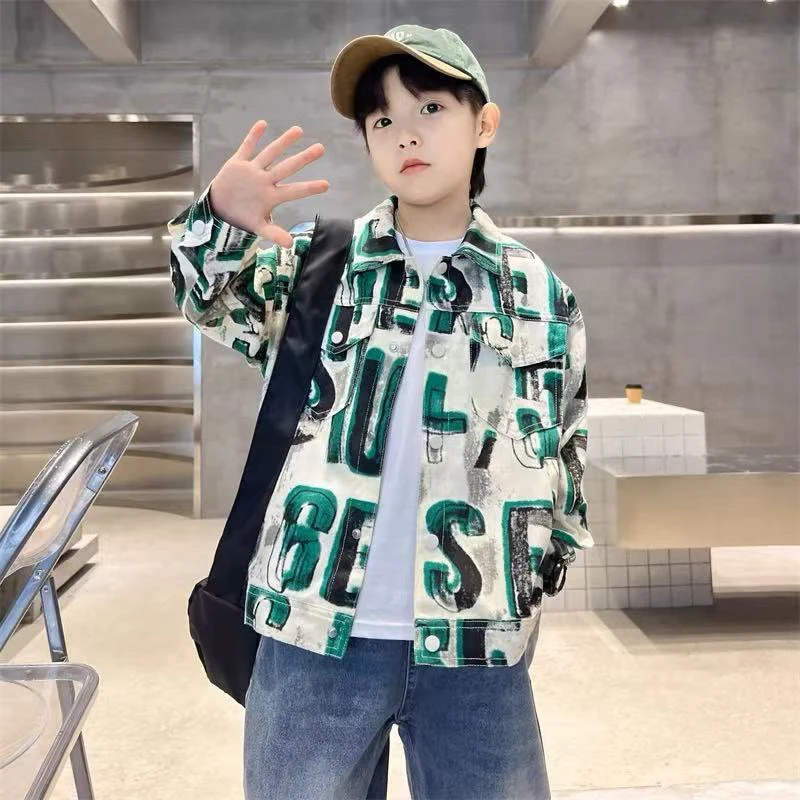 0220(衬衫外套)儿童韩版字母扎染Polo领外套02205