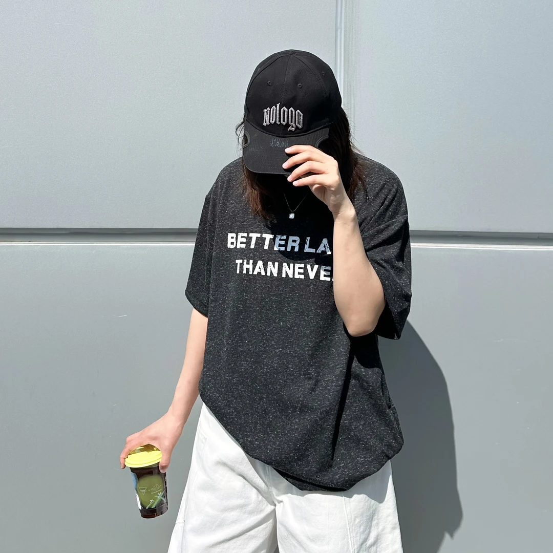 夏季休闲宽松T恤印花短袖男女同款透气凉爽美式字母圆领套头上衣