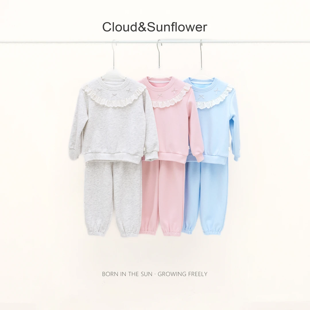 【云朵小葵】女童秋季新款蝴蝶结圆领纯色套装991888