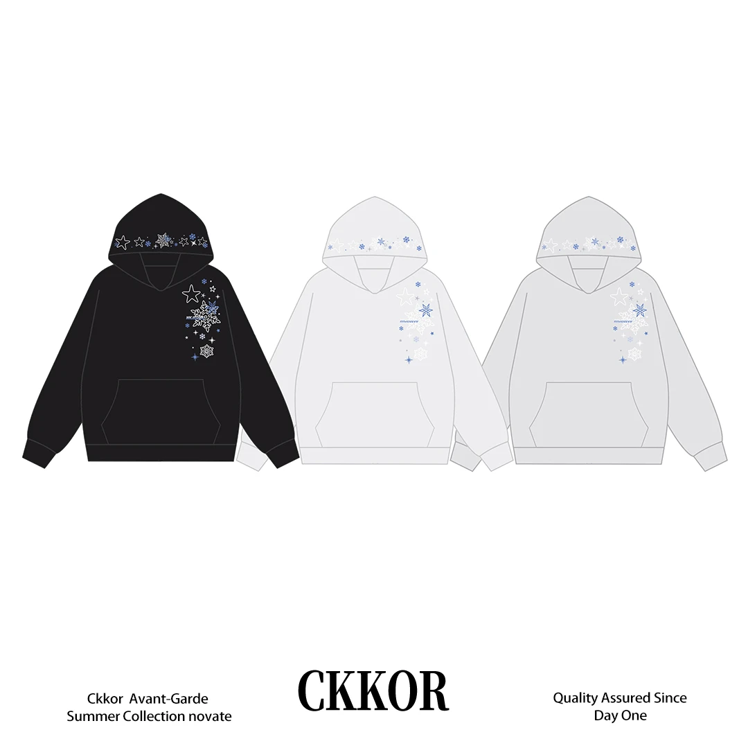 CKKOR潮牌美式加绒保暖连帽卫衣男女秋冬季设计感刺绣外套情侣款