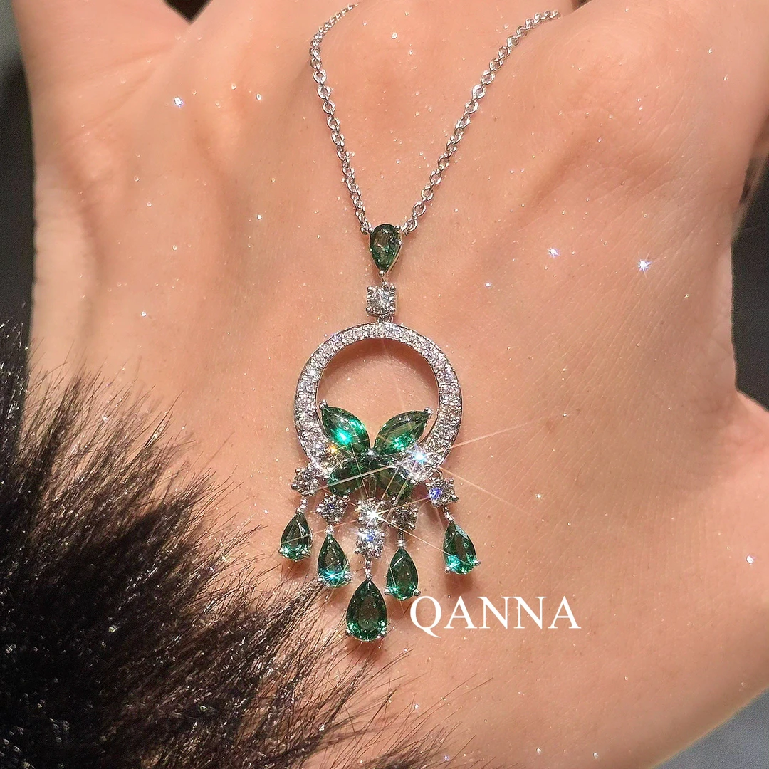 QANNA【豪华绿色蝴蝶】【设计款】重金大钻奢华时尚晚宴钻石项链AY