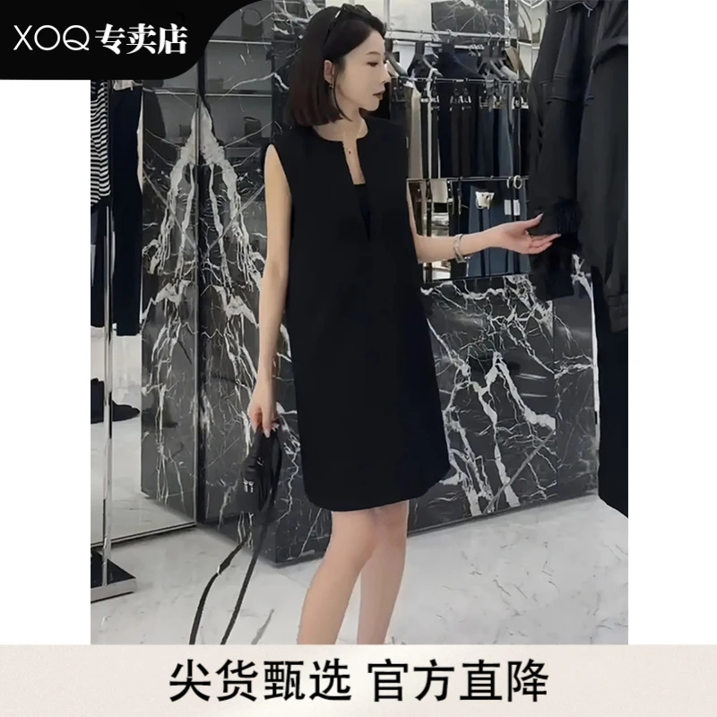 XOQ高级感小众茶歇法式气质连衣裙女夏季宽松显瘦气质无袖背心裙