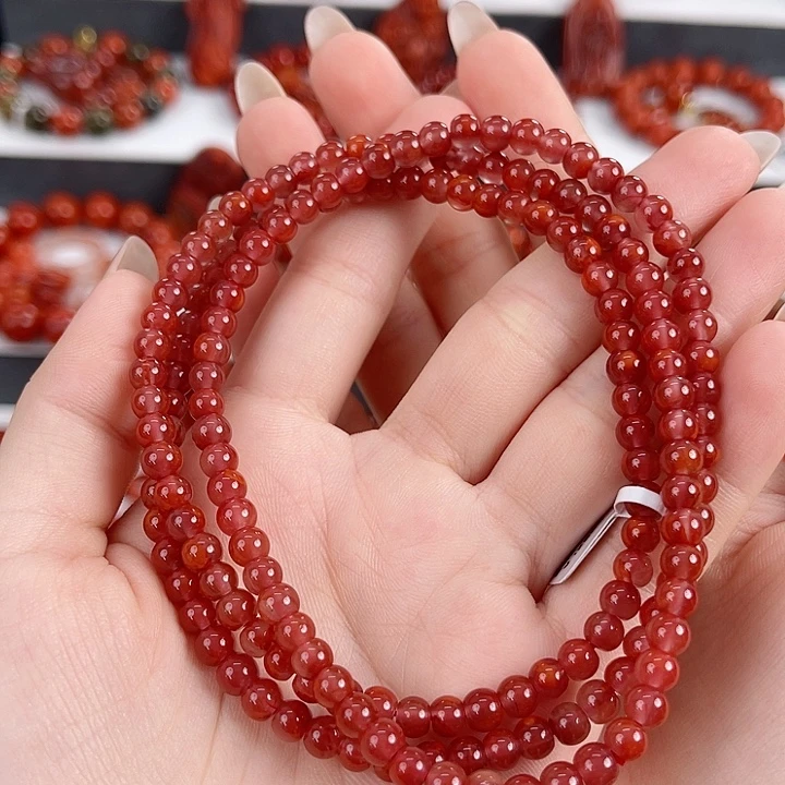 南红玛瑙未镶嵌瓦西牛血玫红5mm多圈