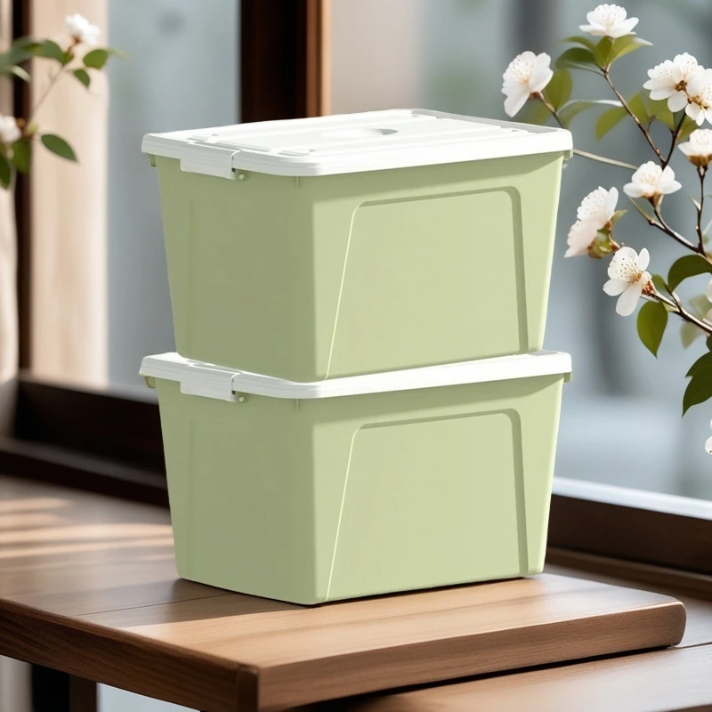 【2个装】果绿色大容量收纳整理盒储物箱带盖尺寸31x22x18cm
