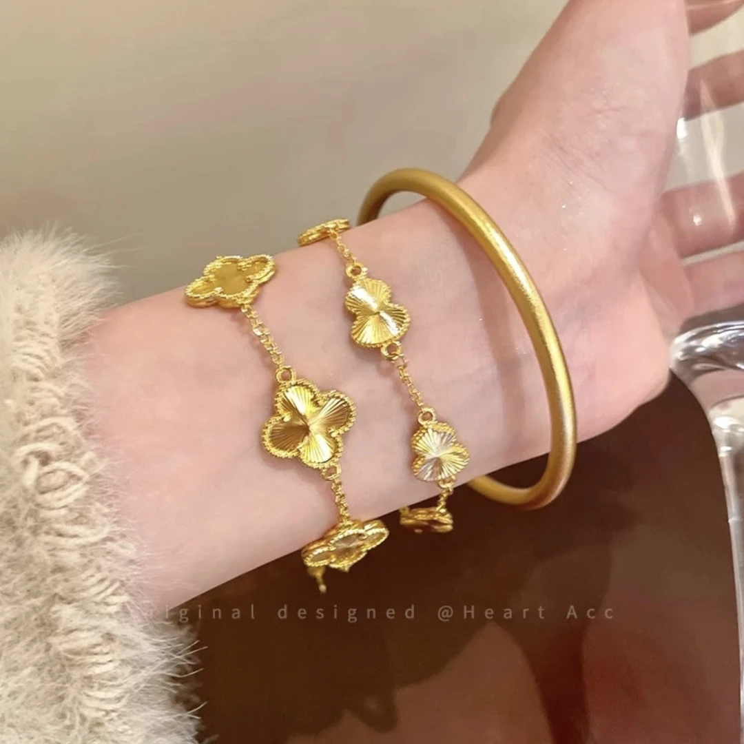 足银手链 四叶草银手链金色镭射葫芦银手环生日情人节礼物送女友