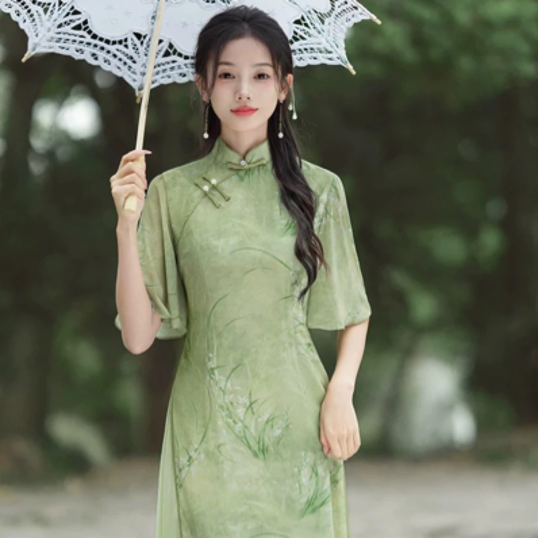 壹念奥黛竹日常旗袍显瘦小个子少女优雅气质提花中式文艺