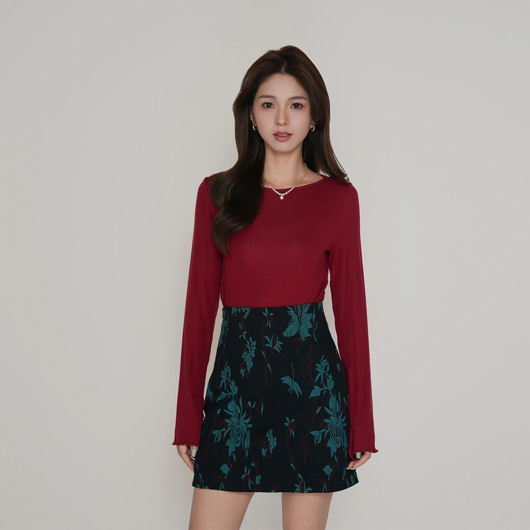 CsyX2-早秋新中式墨底青蔓半裙【繁花】复古高腰A字短裙CZQS006