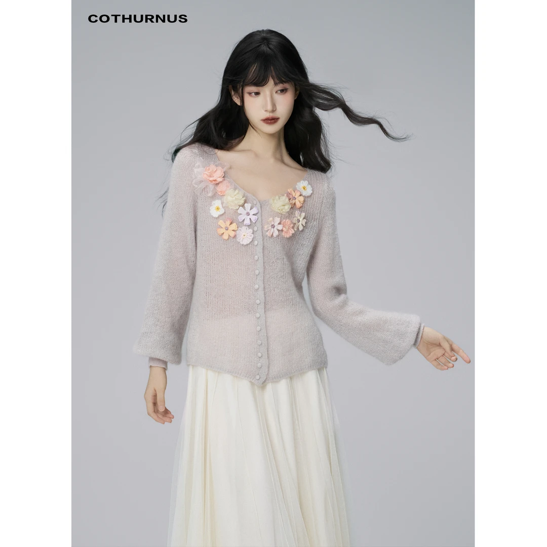 COTHURNUS | 甜美针织开衫女秋季修身设计小众显瘦百搭毛衣外套
