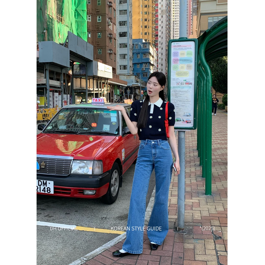 清 DH OFFICIAL 大花【C位牛仔】高腰微喇欧若风九分牛仔裤修腿ins