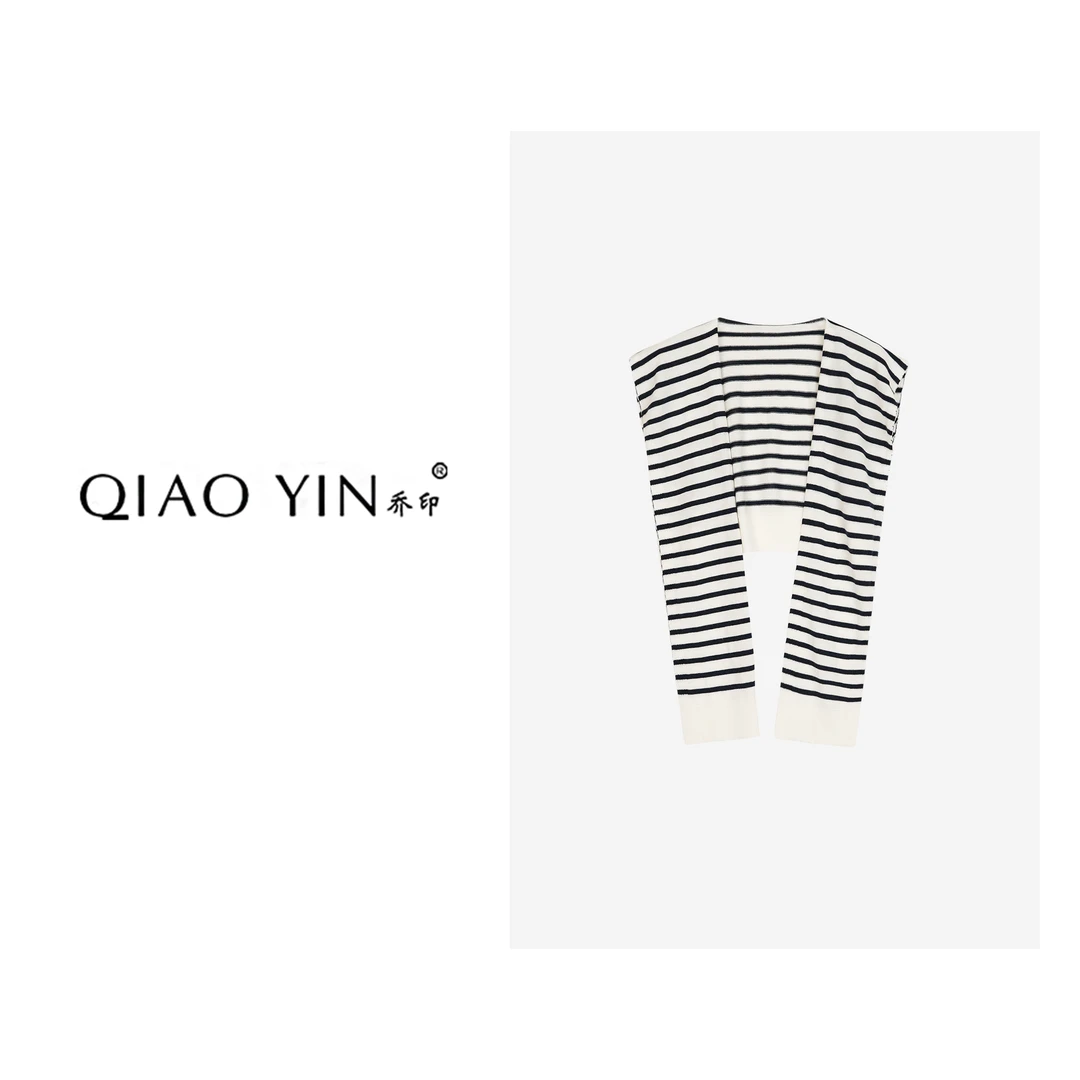 QIAO YIN“披肩“针织时尚条纹黑白简约经典QY26529
