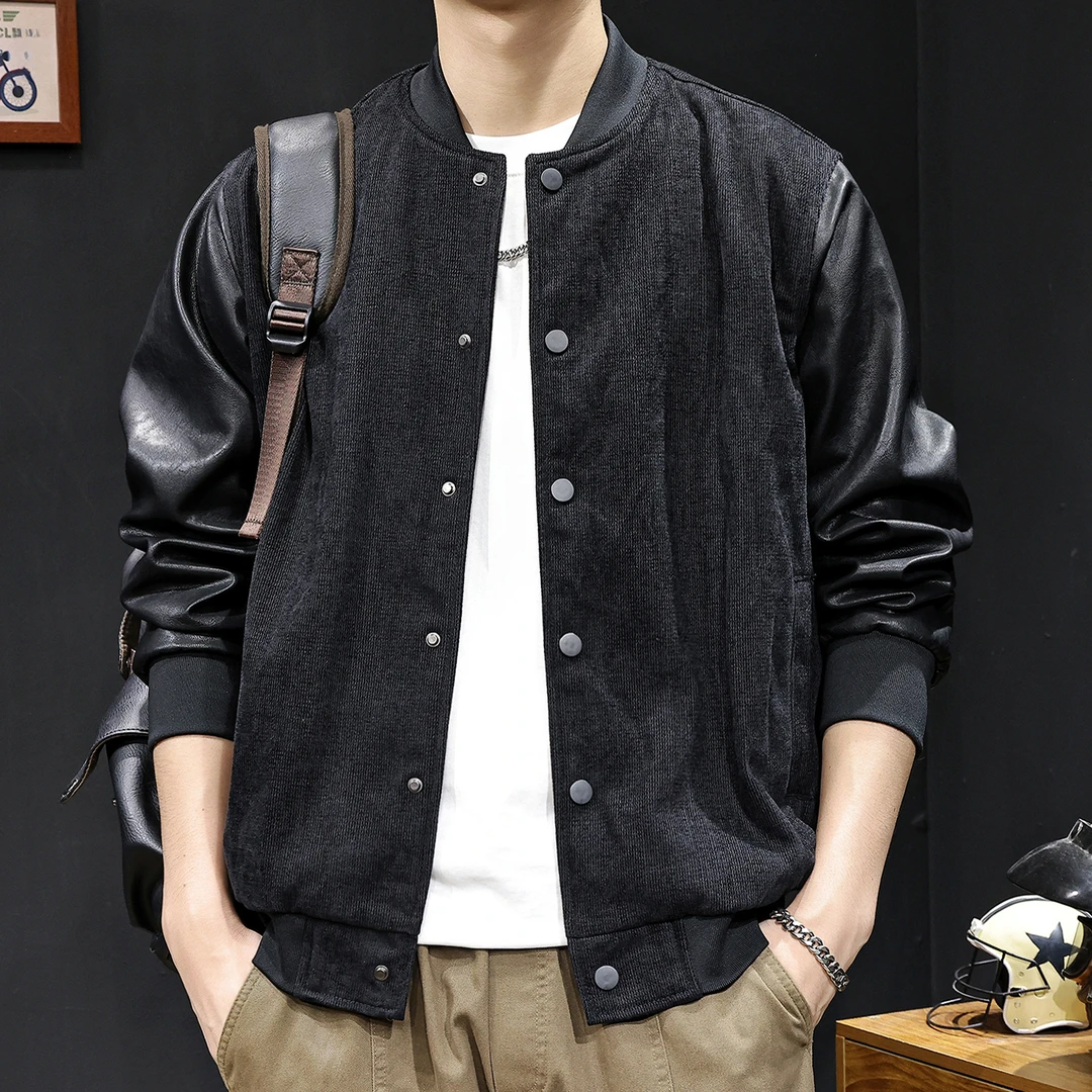 新款美式复古棒球领夹克男士外套2025春秋季潮牌大码拼接衣服休闲