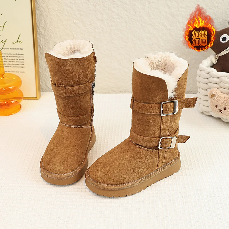 儿童雪地靴2025冬新款皮毛一体两穿大棉鞋加厚保暖男女童棉靴棉鞋