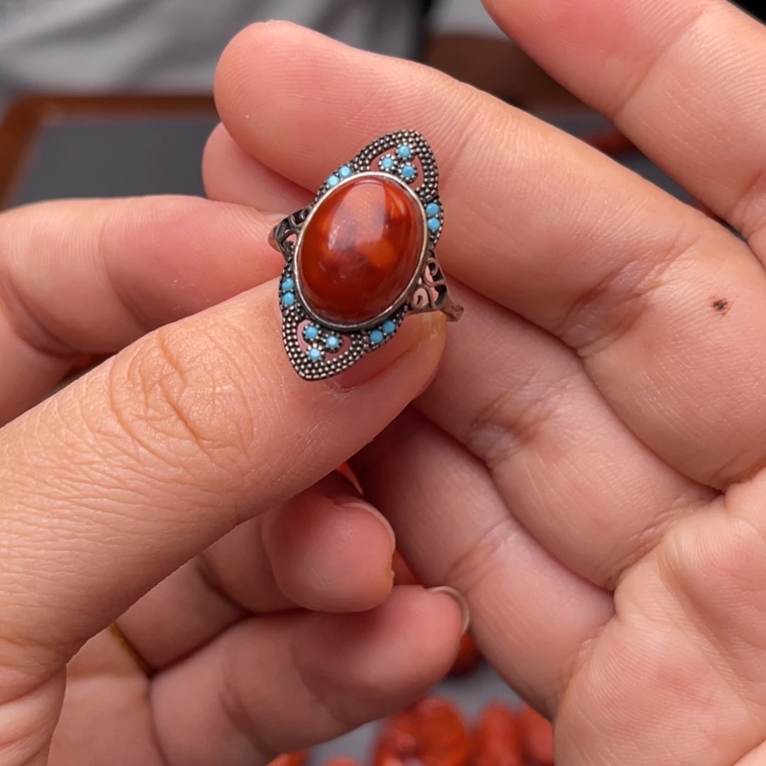 银S925镶嵌配饰南红玛瑙