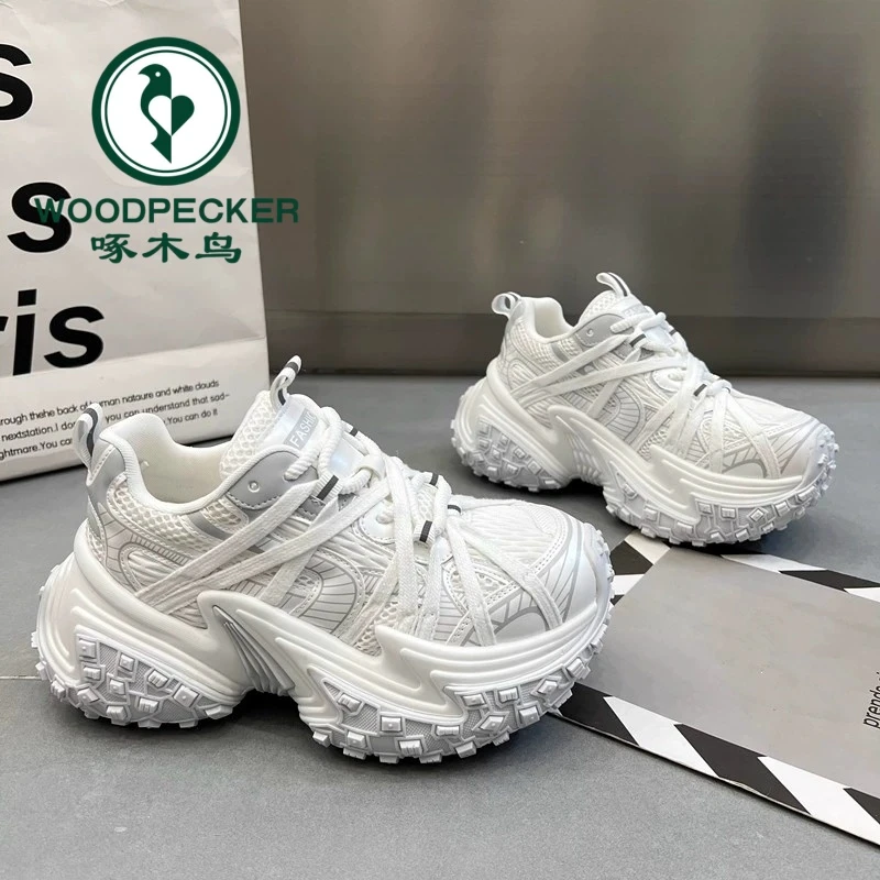 啄木鸟欧货轮胎厚底老爹鞋女鞋2025新款透气增高百搭休闲运动鞋女
