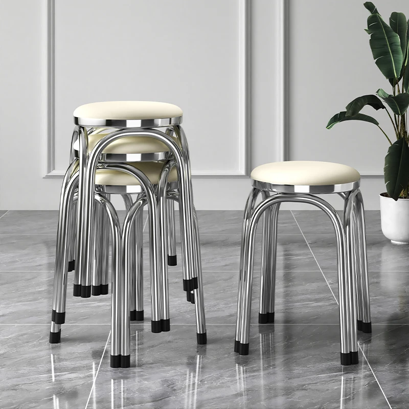 轻奢加厚不锈钢凳子可叠放凳子餐厅椅子家用现代简约圆凳矮凳板凳