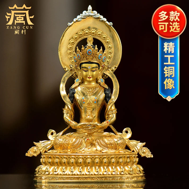 藏村紫铜精工《长寿佛铜像摆件》居家玄关客厅工艺品铜雕桌面摆饰