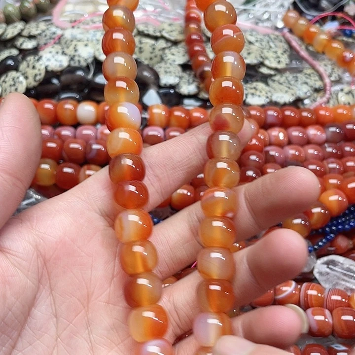 玛瑙/玉髓珠宝半成品未镶嵌彩***糖一条12.8mm玛瑙老型