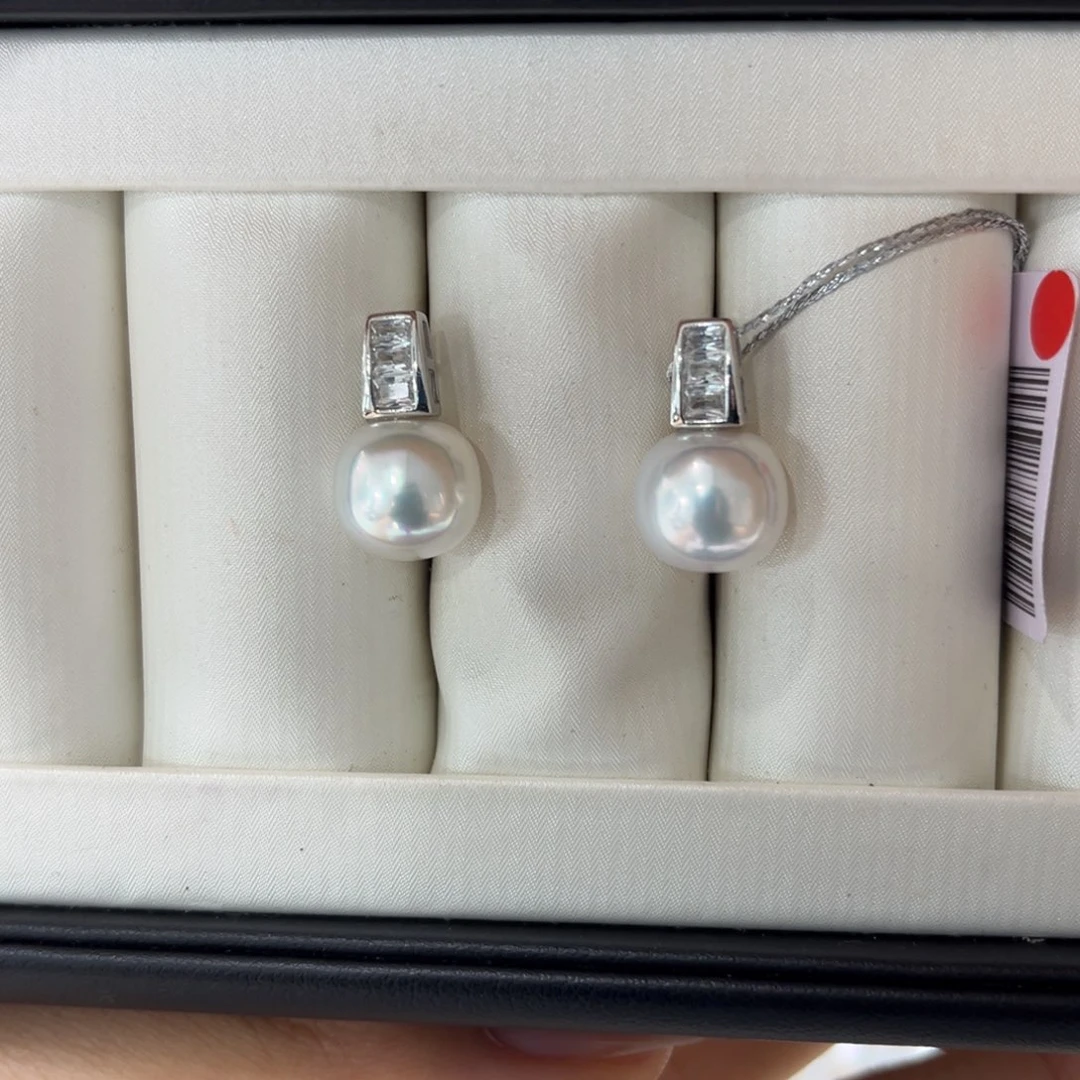 银S925镶嵌海水珍珠耳饰10-11mm