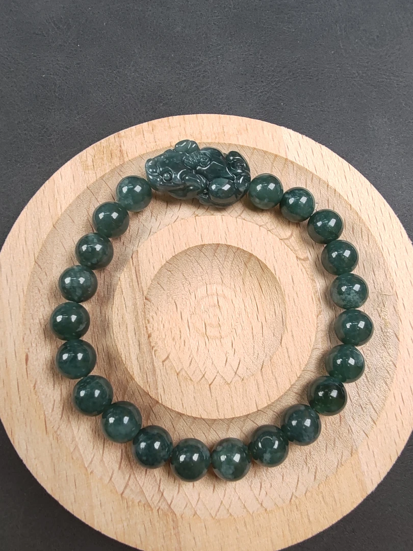 天然危料马拉翡翠A货蓝水貔貅手串卡7+冰种招财转运情侣款