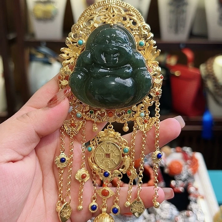 和田玉颈饰银S925镶嵌古风