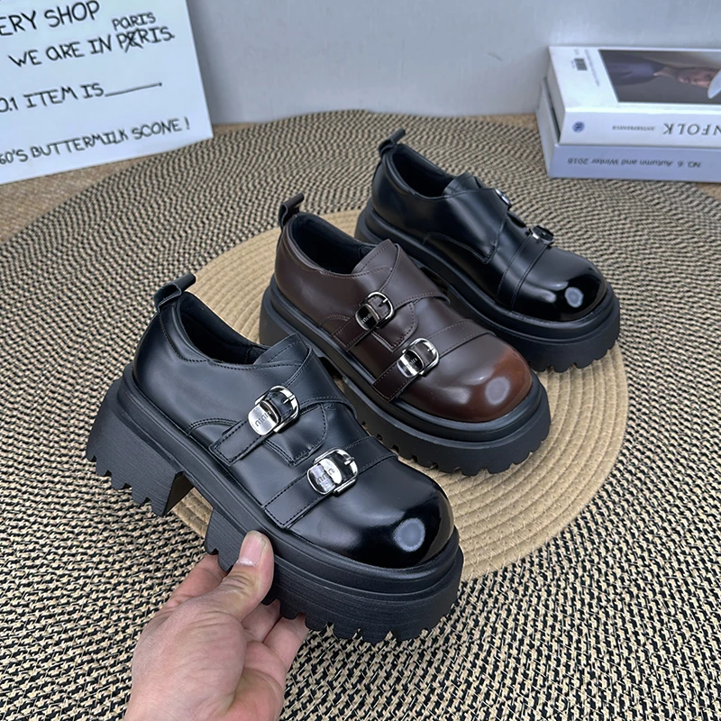 英伦风乐福鞋女2025春季新款时尚松糕厚底JK小皮鞋爆款增高单鞋子