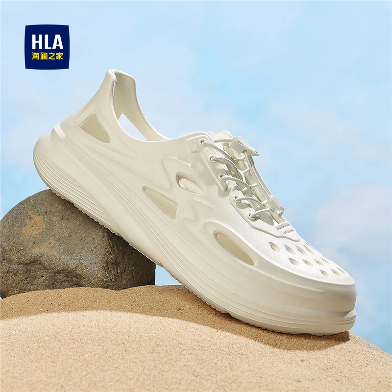 HLA/海澜之家男鞋新款四季户外休闲透气洞洞鞋包头厚底凉鞋镂空