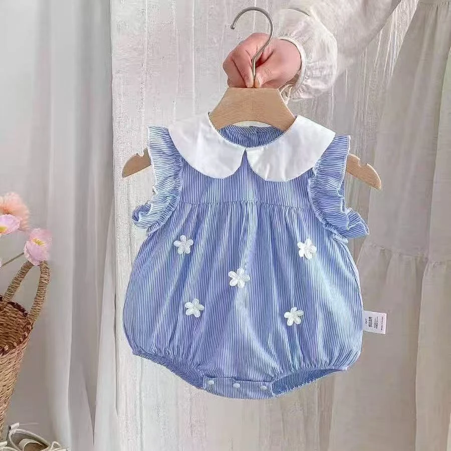 0111夏天公主花朵飞袖三角哈衣新生婴幼儿儿包屁衣夏季薄款衣服