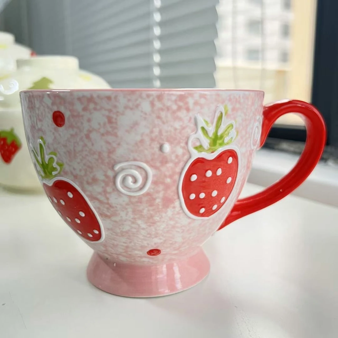 陶瓷釉下彩早餐杯大容量少女心手绘浮雕马克杯燕麦杯牛奶杯创意杯