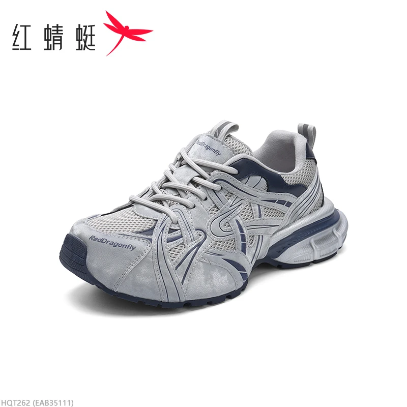红蜻蜓增高时尚百搭休闲鞋2025冬季新款圆头系带老爹鞋厚底女鞋L