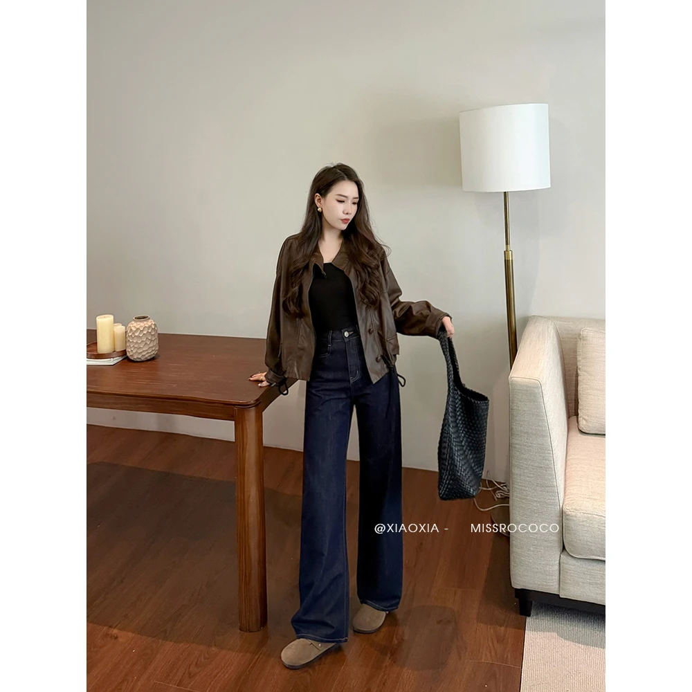 missrococo/洛可可小姐2025秋冬新款莱赛尔丹宁色直筒牛仔裤女款