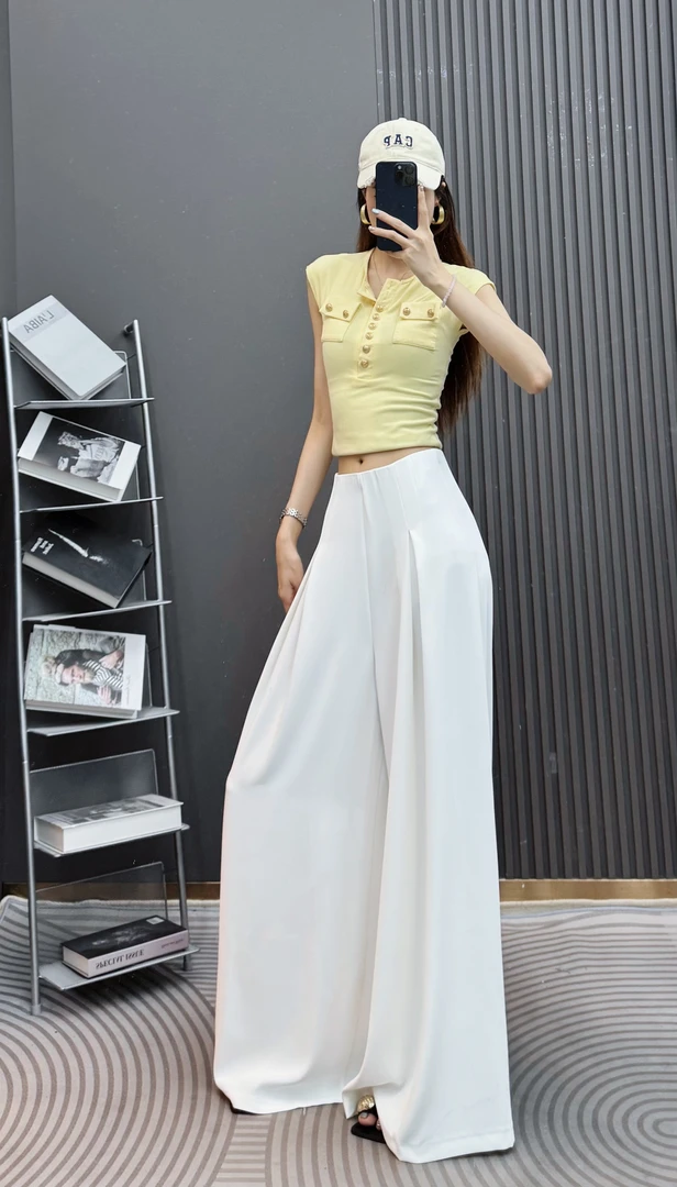 【现货专属】高级感西装裙裤女夏季薄款宽松高腰垂感拖地长裤【8952】