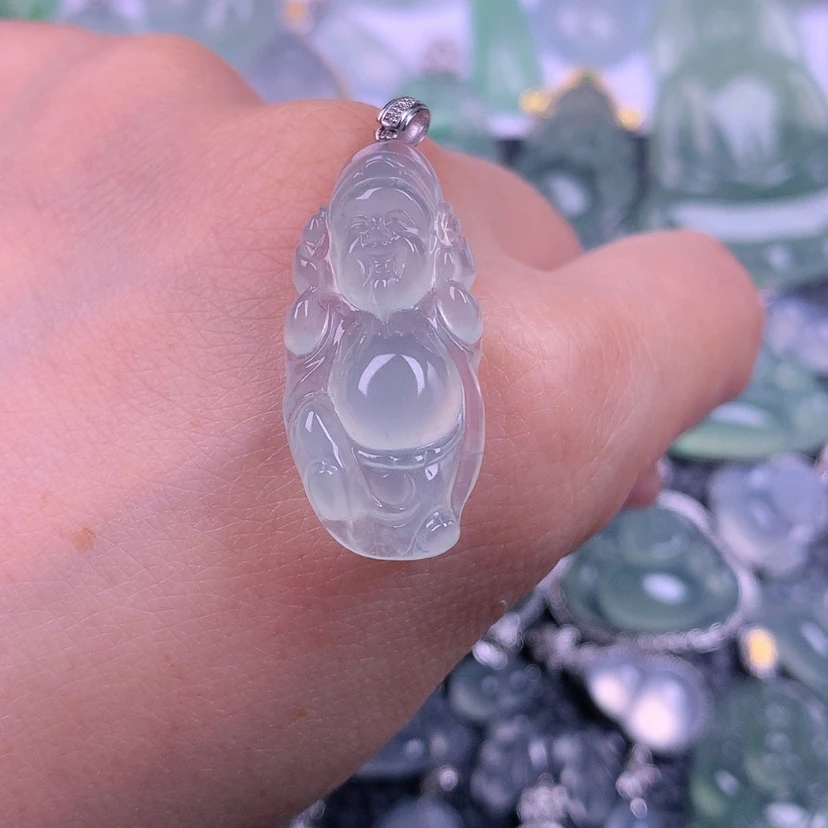 【闪购商品】颈饰18K金镶嵌翡翠白****方天然缅甸翡翠