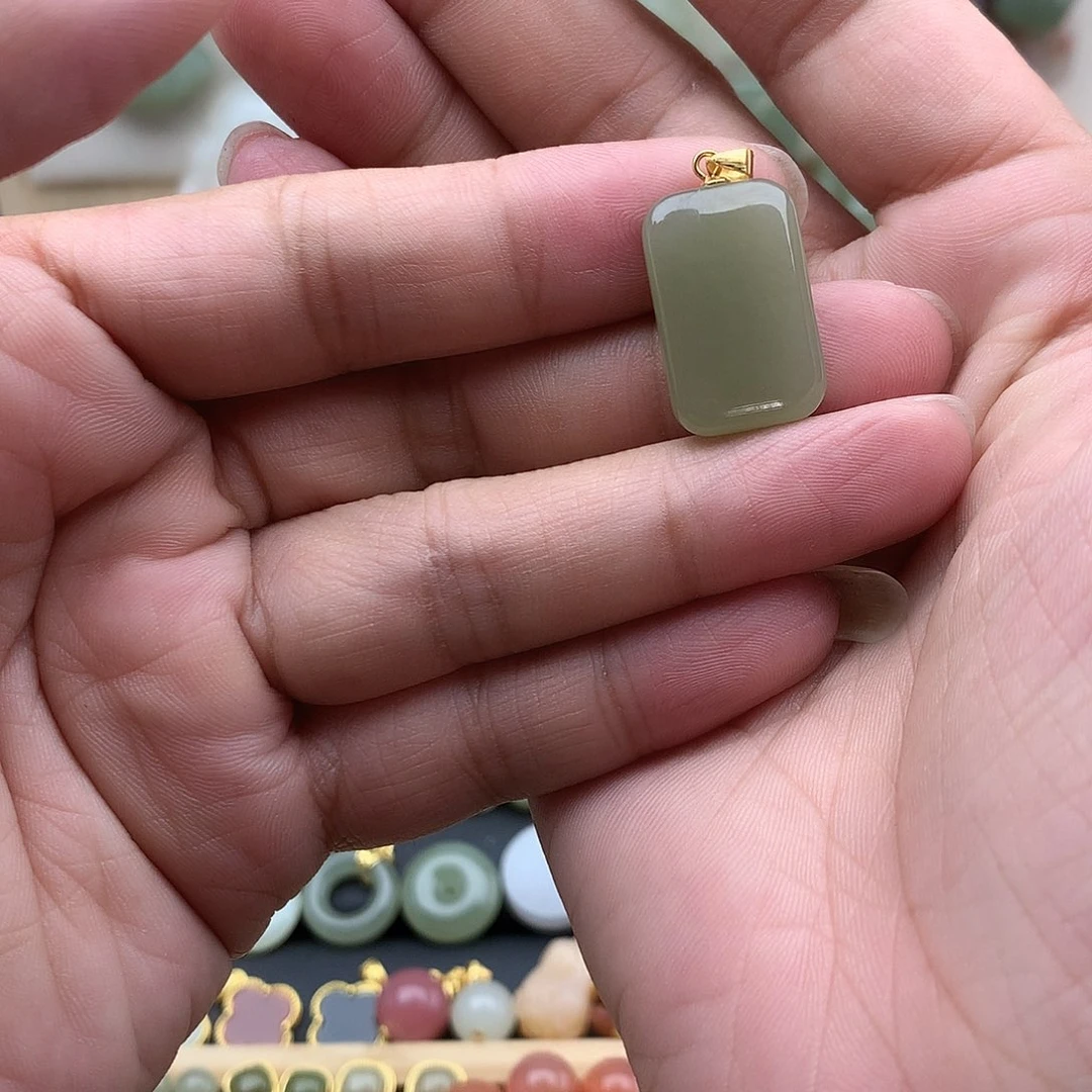 和田玉银S925镶嵌吊坠(不含链)