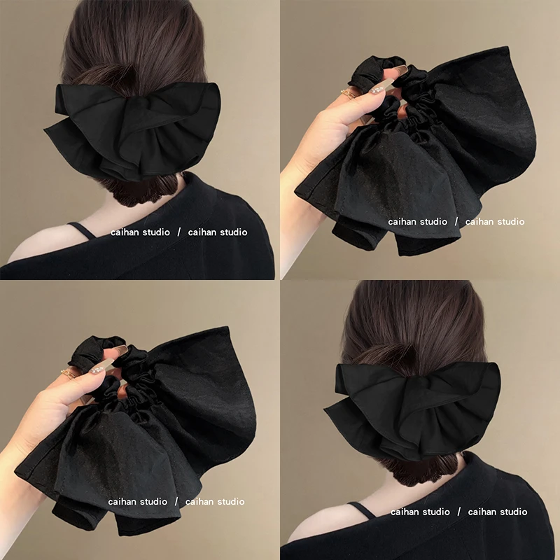 中古的法式~韩版气质黑色大肠发圈布艺肥肠圈时尚洋气裙摆盘发器