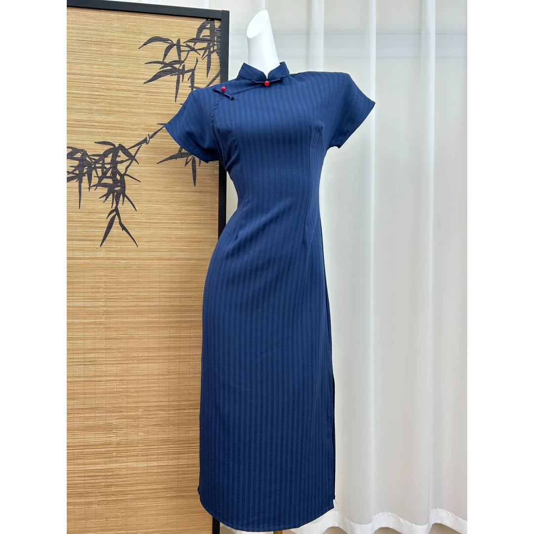 藏蓝色新中式改良旗袍2025年夏季新款复古民国风少女日常文艺显瘦