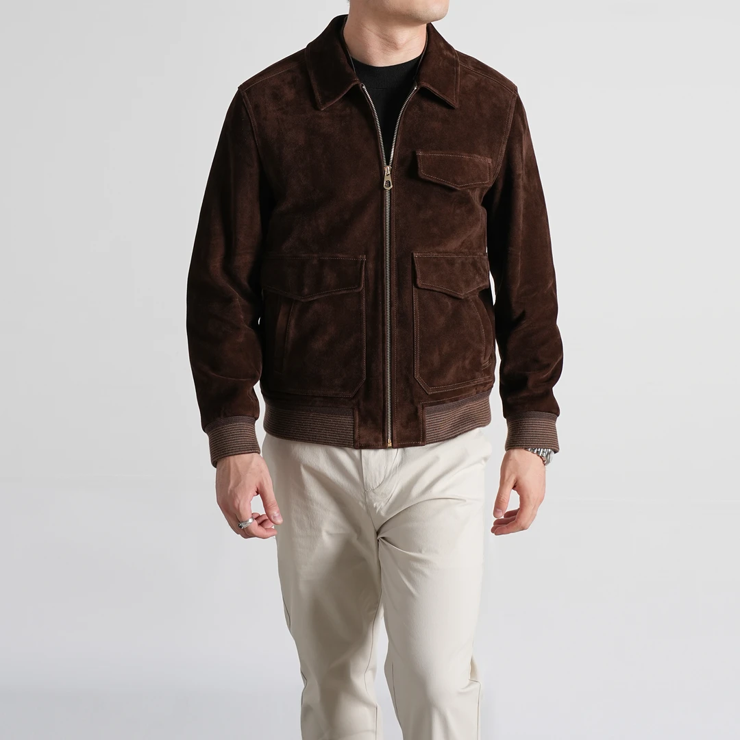 [玛龙宝]山羊反绒皮夹克25秋季新品休闲翻领复古真皮皮衣男外套