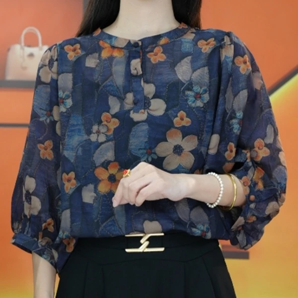 【出口原单】T1017 气质2025年新款柔软亲肤丝滑显瘦高级小衫-蕾713