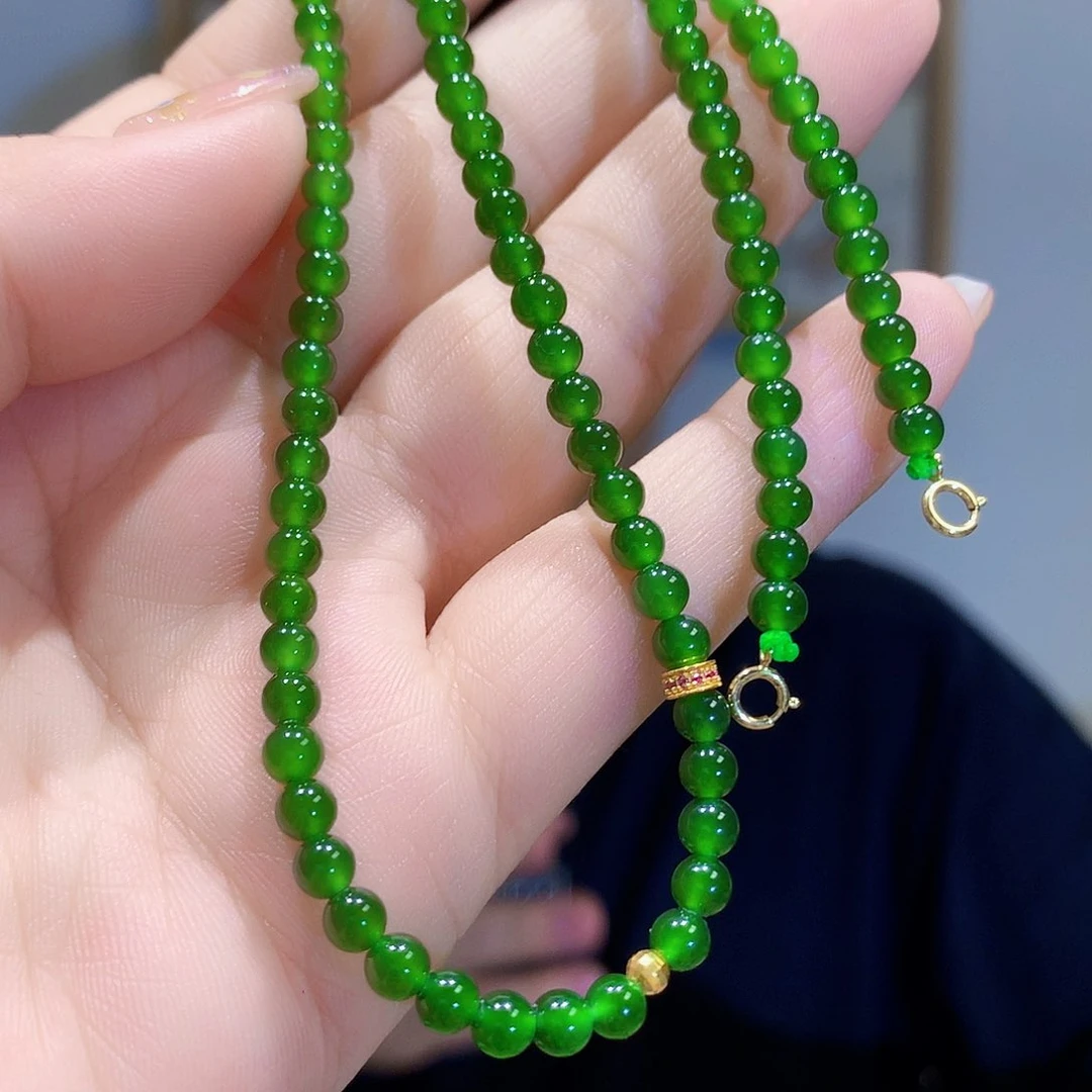 和田玉（碧玉）18K金镶嵌颈饰锁骨链