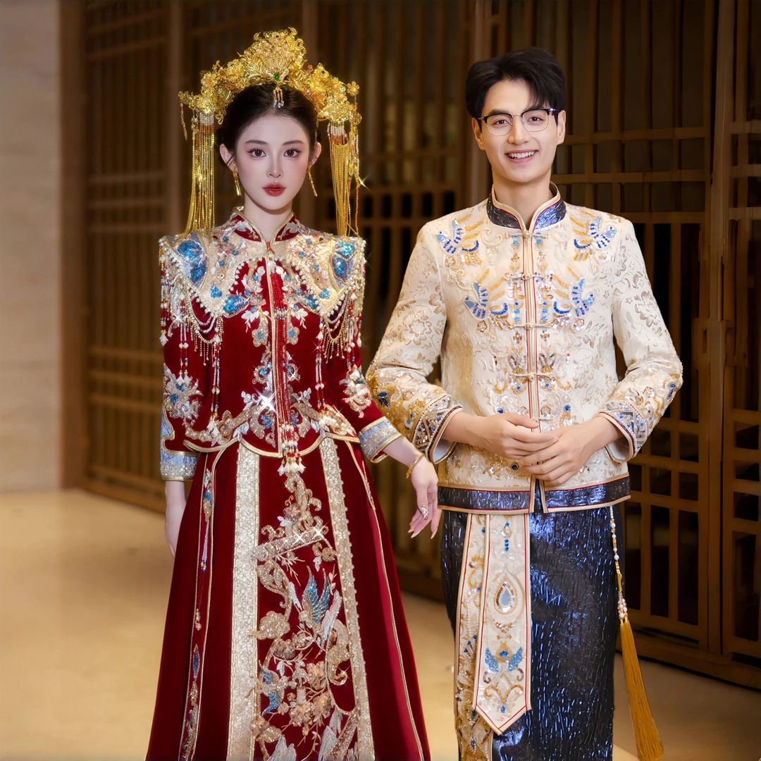 秀禾服新娘2025新款高级撞色大气奢华修身显瘦婚服中式婚礼出阁服